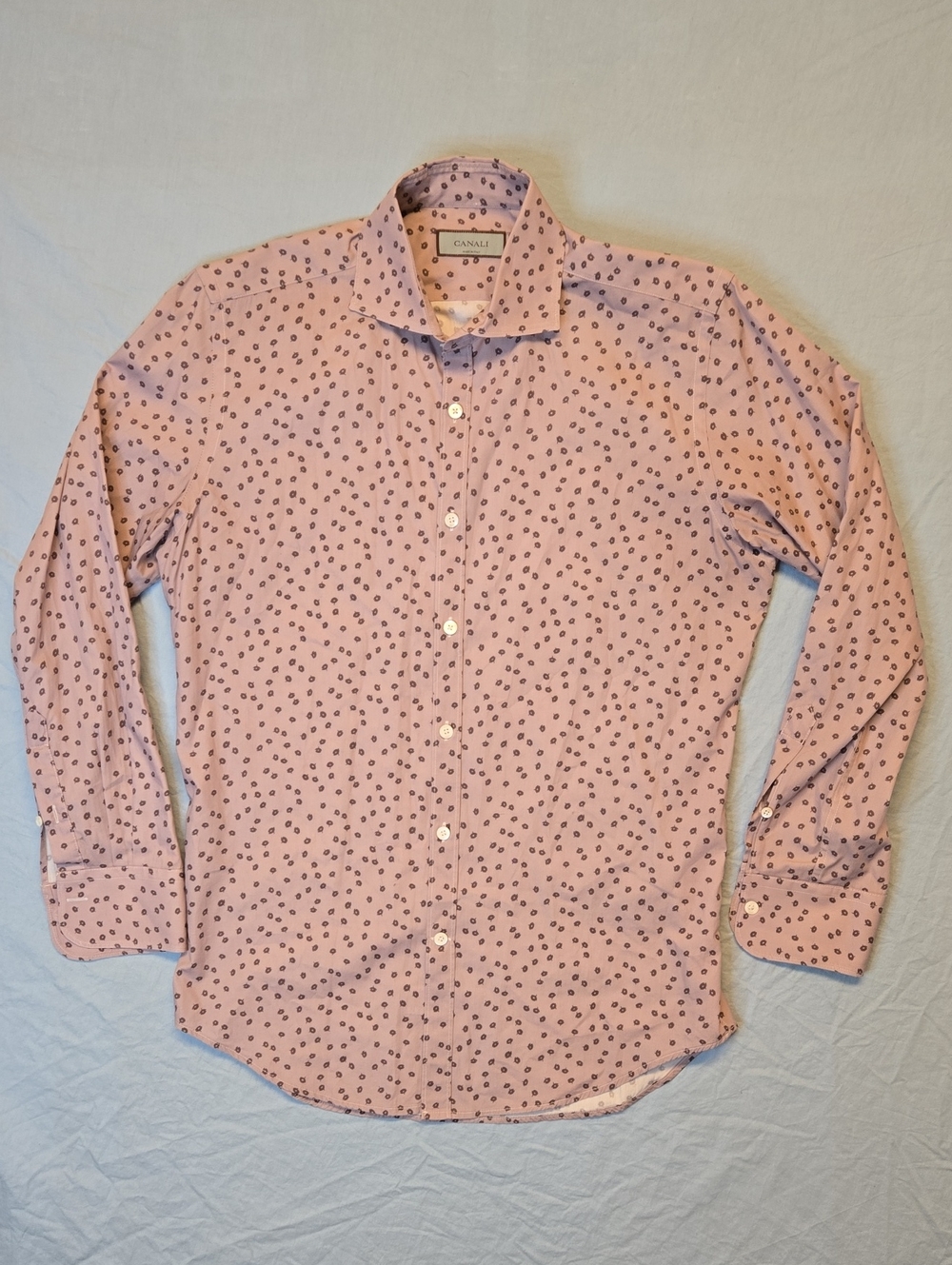 Canali Pink Button Down Long Sleeve Casual Dress Shirt with Purple Pattern